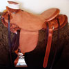Half tooled Vaquero Lace with Daffodil flower Wade Saddle
built on a 94 degree bar that fits a well built muscular shoulders -
The seat is finished at 15 & 1/2 inch with a close contact deep pocket fit -
Gullet is 7 & 1/2 inch height by 6 & 1/2 width with the back hand hole width at 4 inch -
Horn is 6 inch height by 5 and 1/2 inch width Guadalajara at 31 degree pitch - Cantle is 4 and 1/2 inch in height by 12 & 1/2 in width with a Cheyenne roll - Flat plate riggin at 7/8ths
- leather lined 5 inch Stainless Steel Moran Stirrups .